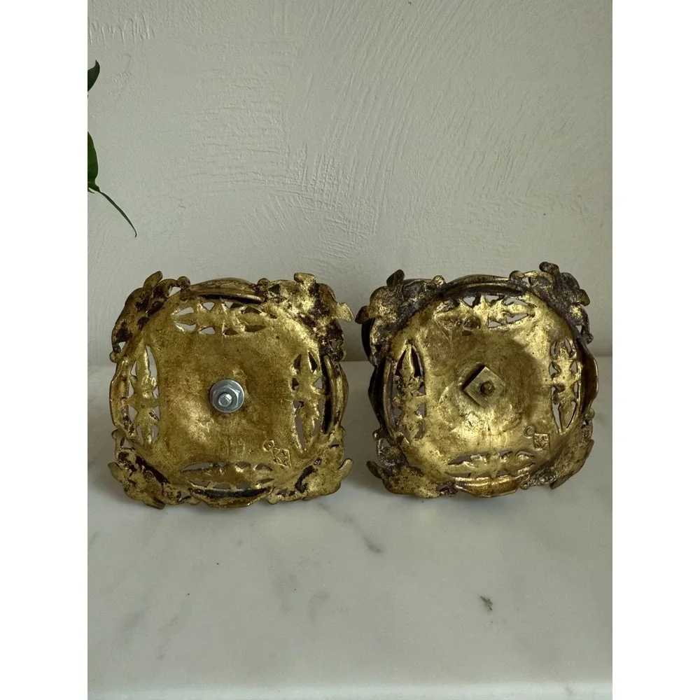 Antique Set Of Two English Aesthetic Movement Brass Candlesticks Ornate 5.5